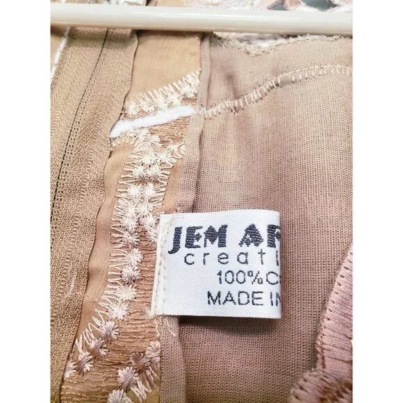 Jem Afrik Womens M 8 10 Dress 100% Cotton Tan Ethnic Cutout Floral Made In Ghana - Picture 9 of 9